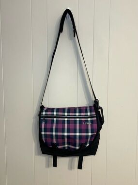 L.L.Bean Messenger bag in black and purple plaid